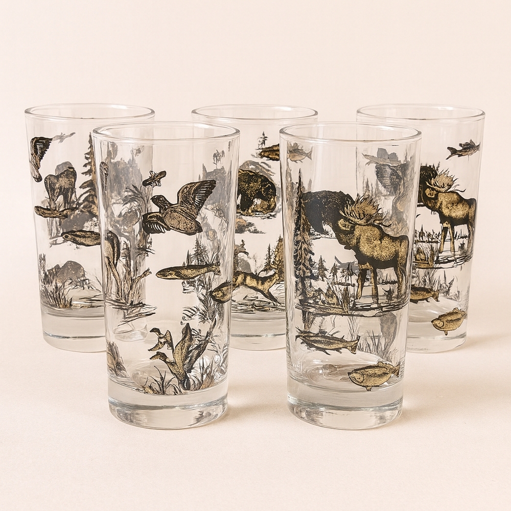 MCM Wildlife Set Of 5 Glasses